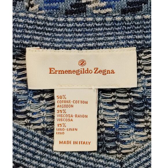 Ermenegildo Zegna V Neck Pullover Sweater Geo Plaid Blue Knit Italy Made Mens XL - Picture 3 of 5